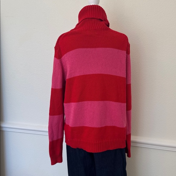 Isaac Mizrahi x Target Vibrant Bold Pink Red Stripped Knit Turtleneck Sweater - Picture 5 of 8